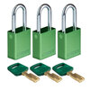 SafeKey Padlocks - Aluminium, Green, KA - Keyed Alike, Steel, 38.10 mm, 3 Piece / Box